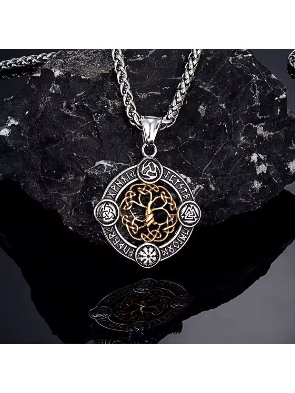 Norse Rune Tree of Life Pendant Necklace - Stainless Steel 24" #1535